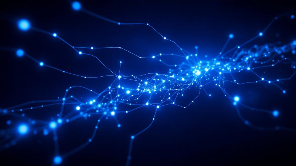 Abstract glowing neural network light streams representing AI