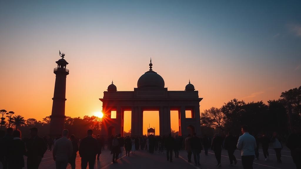 Iconic heritage landmark silhouetted against a sunset sky