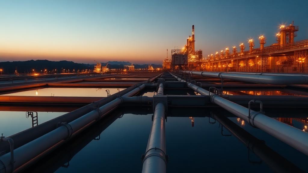 Modern desalination and water treatment facility at dusk